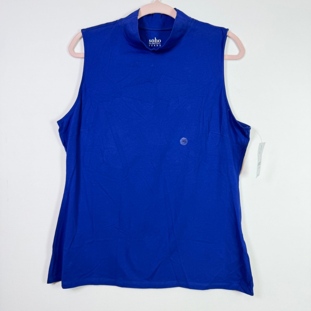 New York & Company Blue Mock Neck Sleeveless Shell Top XL